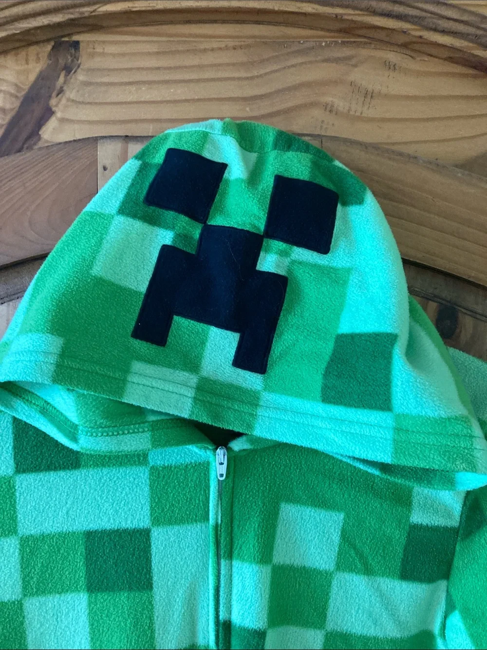 Boys Minecraft green one piece hooded pajamas size 14/16